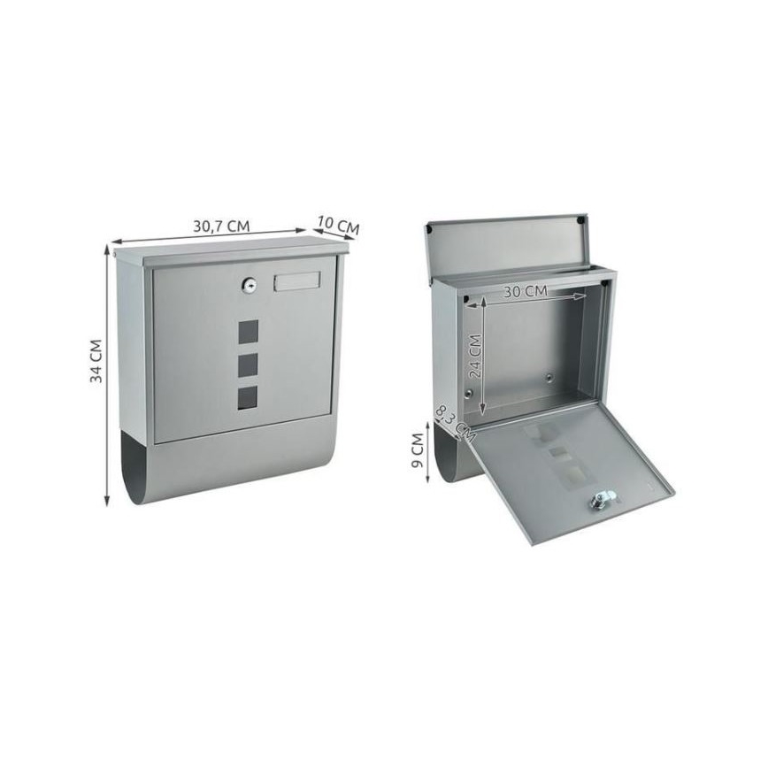 Caixa de correio 34 x 30,7 cm prateada