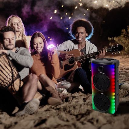 Coluna de som recarregável LED RGB com microfone 600W/2400 mAh + controlo remoto