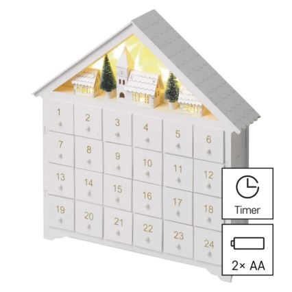 Calendário de Advento LED 8xLED/2xAA branco
