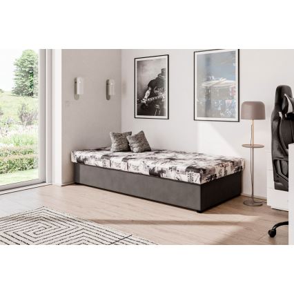 Cama-baú NOE 90x200 com colchão de molas e espaço de arrumação, cinzento/preto