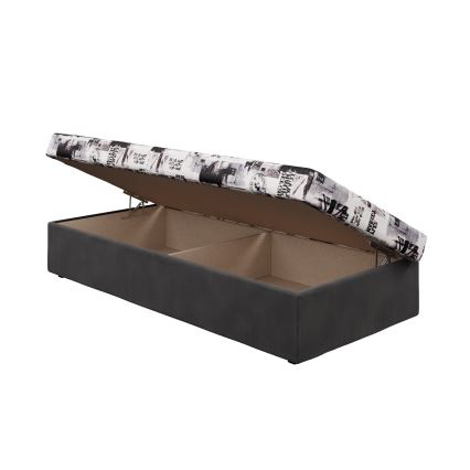 Cama-baú NOE 90x200 com colchão de molas e espaço de arrumação, cinzento/preto