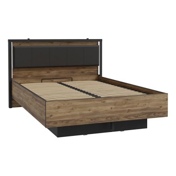 Cama de casal com arrumação integrada OREN 140x200 cm castanho/preto