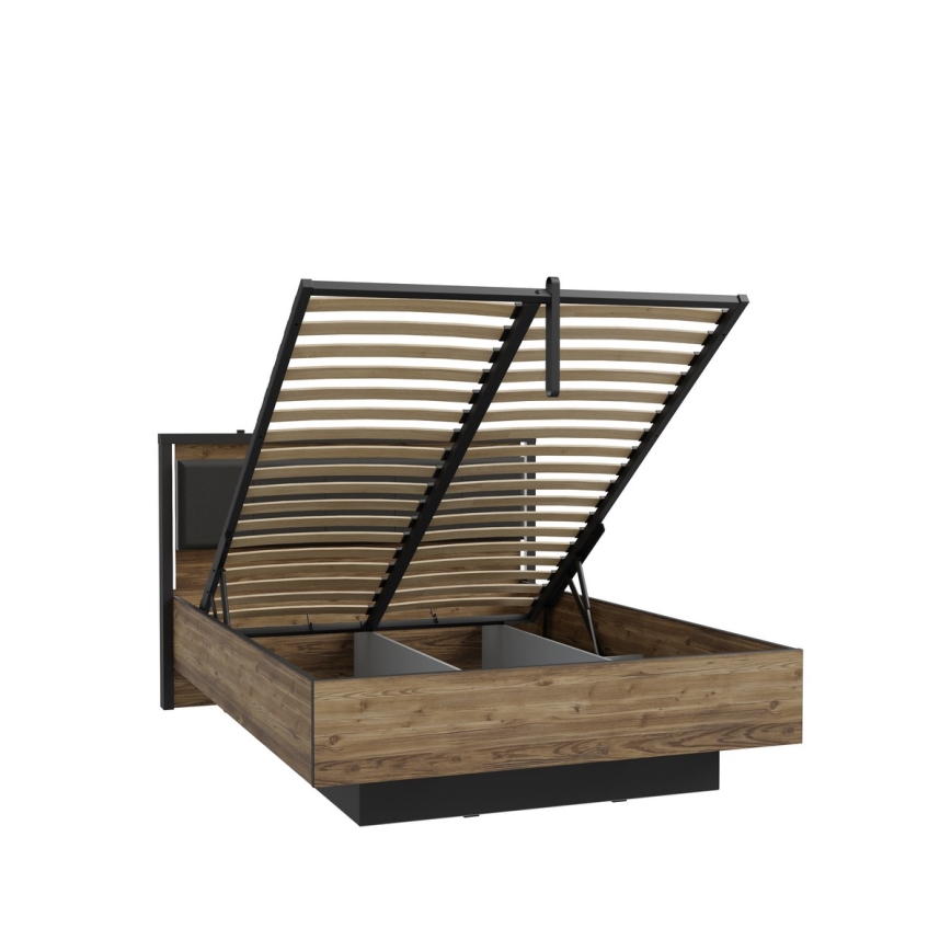 Cama de casal com arrumação integrada OREN 140x200 cm castanho/preto