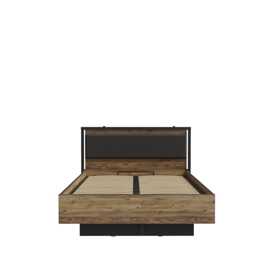 Cama de casal com arrumação integrada OREN 140x200 cm castanho/preto