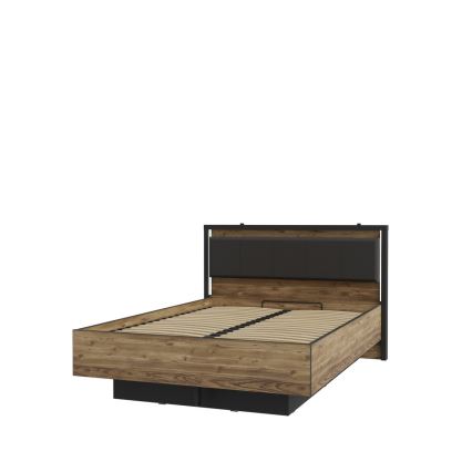 Cama de casal com arrumação integrada OREN 140x200 cm castanho/preto