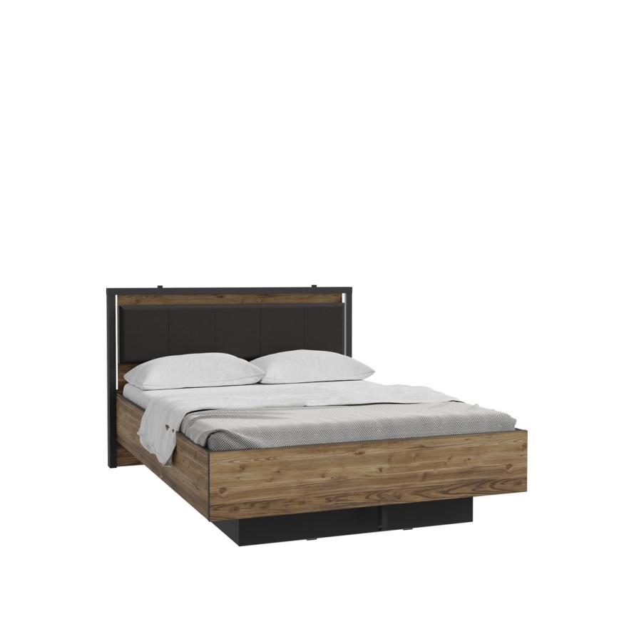 Cama de casal com arrumação integrada OREN 140x200 cm castanho/preto