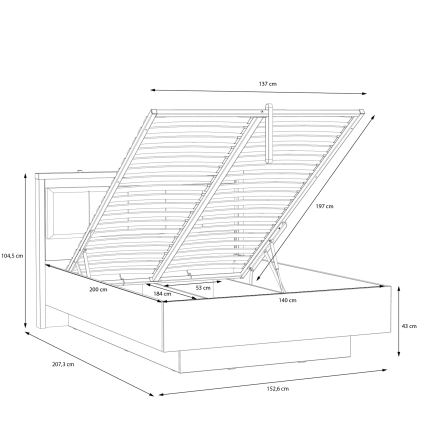Cama de casal com arrumação integrada OREN 140x200 cm castanho/preto