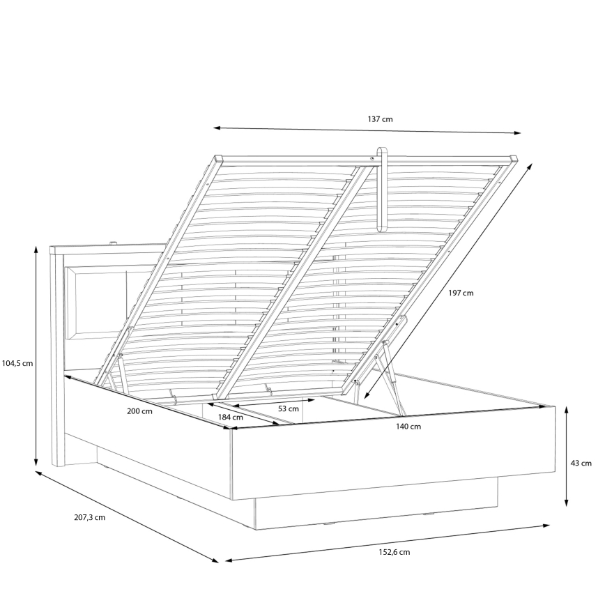 Cama de casal com arrumação integrada OREN 140x200 cm castanho/preto