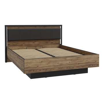 Cama de casal com arrumação integrada OREN 160x200 cm castanha/preta