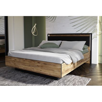 Cama de casal com arrumação integrada OREN 160x200 cm castanha/preta