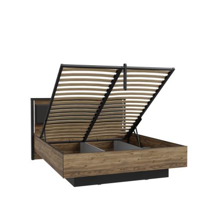 Cama de casal com arrumação integrada OREN 160x200 cm castanha/preta