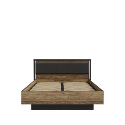 Cama de casal com arrumação integrada OREN 160x200 cm castanha/preta