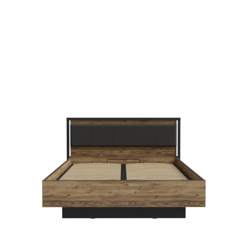 Cama de casal com arrumação integrada OREN 160x200 cm castanha/preta