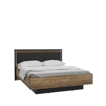 Cama de casal com arrumação integrada OREN 160x200 cm castanha/preta