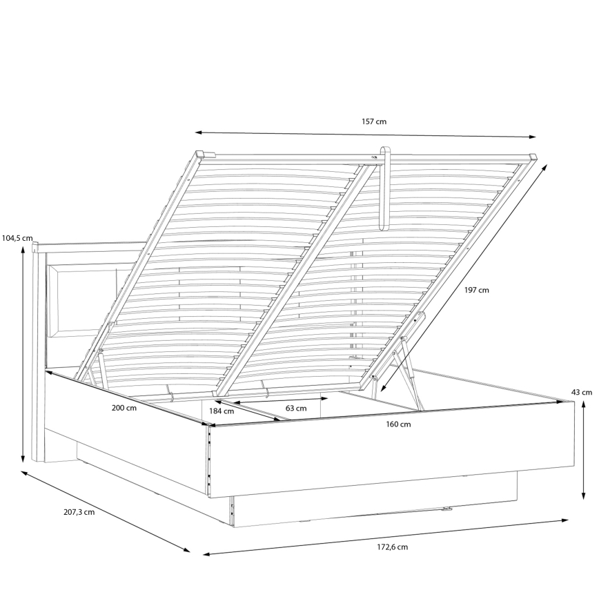 Cama de casal com arrumação integrada OREN 160x200 cm castanha/preta