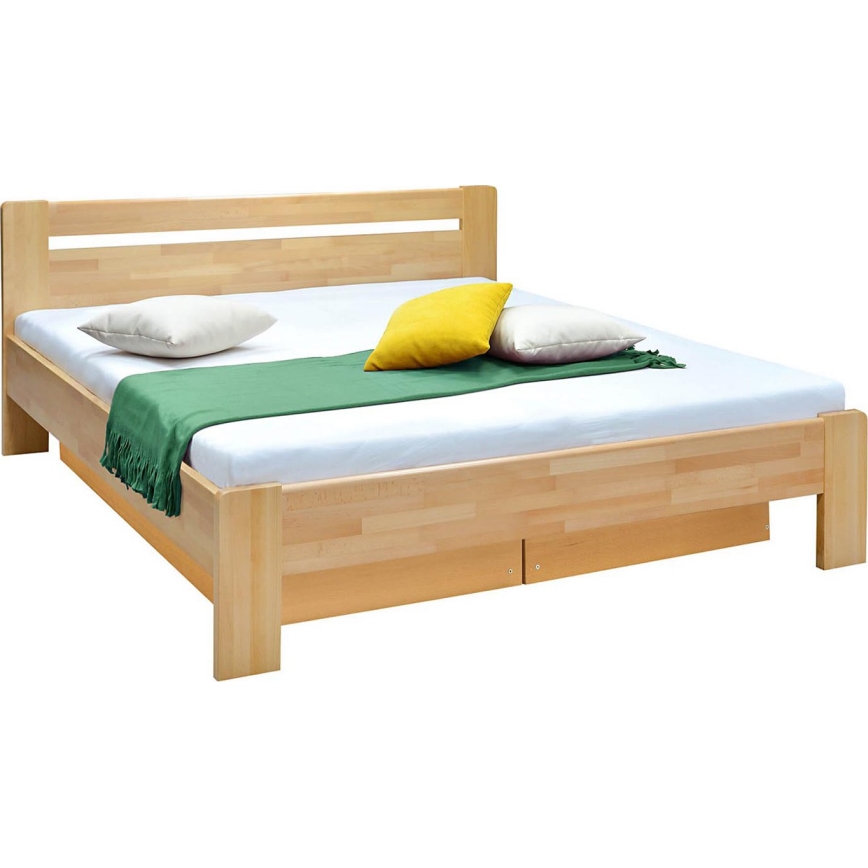 Cama de casal com estrado e espaço de armazenamento de madeira maciça AMARA 180x200 cm faia