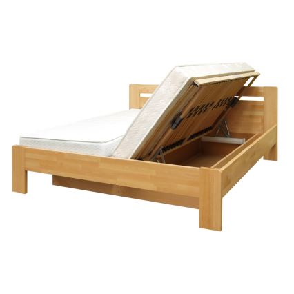 Cama de casal com estrado e espaço de armazenamento de madeira maciça AMARA 180x200 cm faia