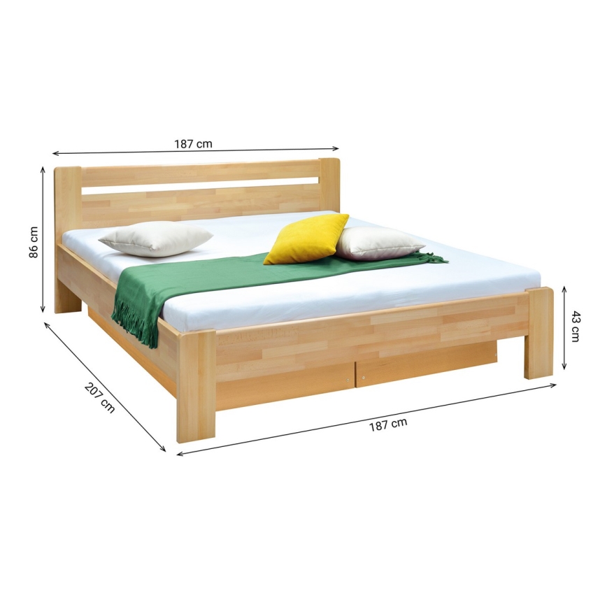 Cama de casal com estrado e espaço de armazenamento de madeira maciça AMARA 180x200 cm faia