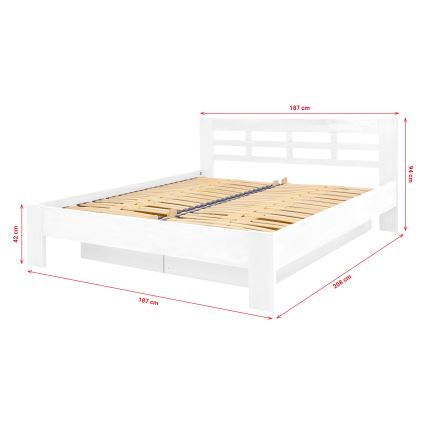Cama de casal em madeira maciça com espaço de armazenamento ANGELA 180x200 cm branca