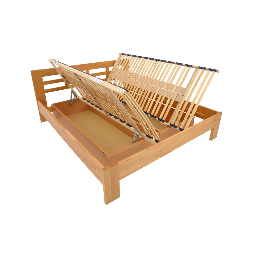 Cama de casal em madeira maciça com espaço de armazenamento ANGELA 180x200 cm nogueira clara