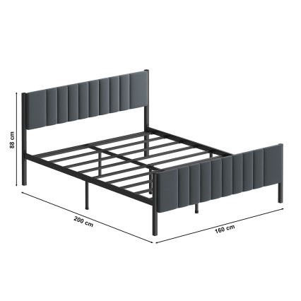 Cama de casal metálica LUNOR 160x200 cm antracite, suporta até 200 kg