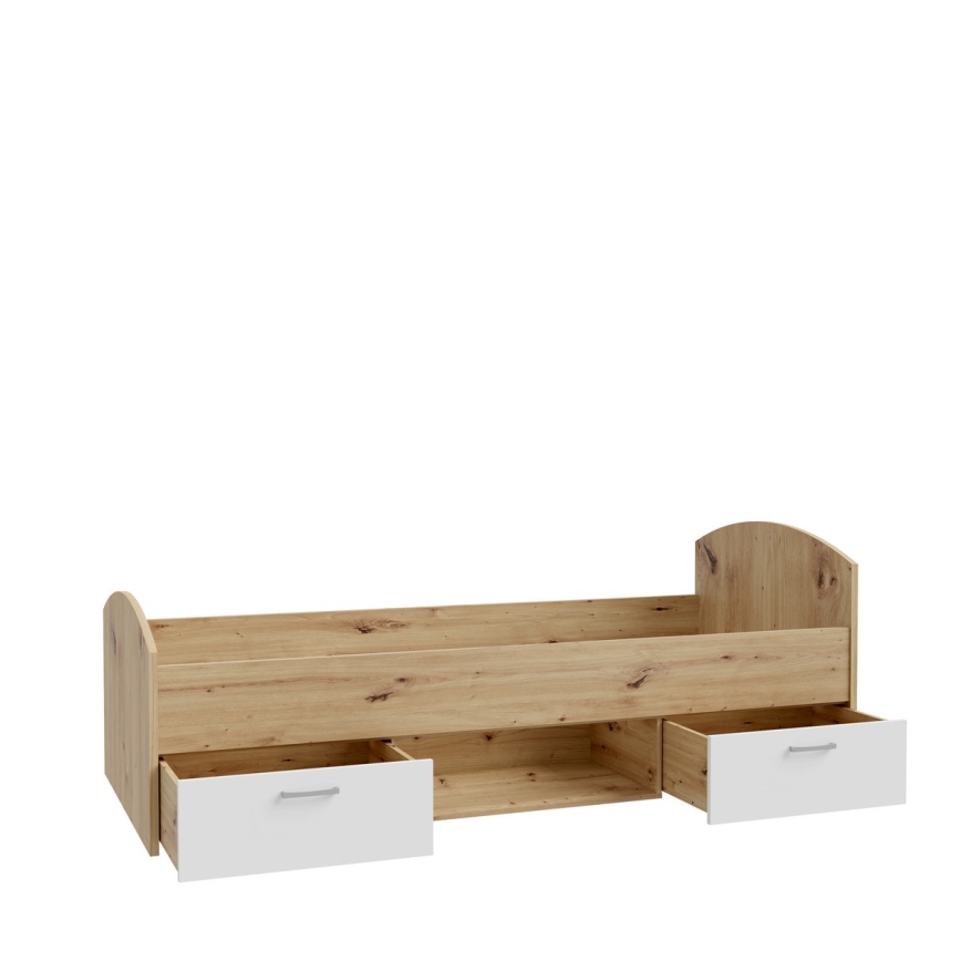 Cama de solteiro com arrumação URO 90x200 cm carvalho artisan/branco