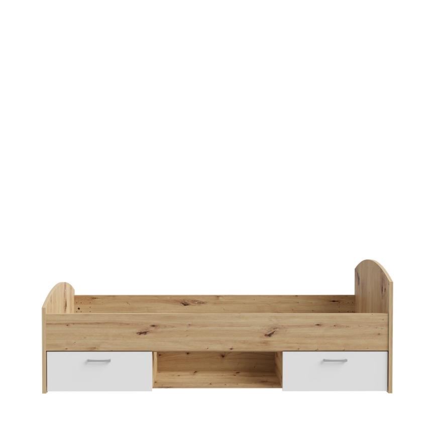 Cama de solteiro com arrumação URO 90x200 cm carvalho artisan/branco