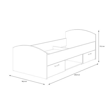 Cama de solteiro com arrumação URO 90x200 cm carvalho artisan/branco