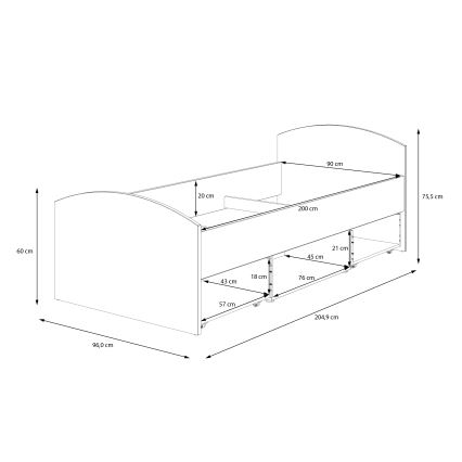 Cama de solteiro com arrumação URO 90x200 cm carvalho artisan/branco