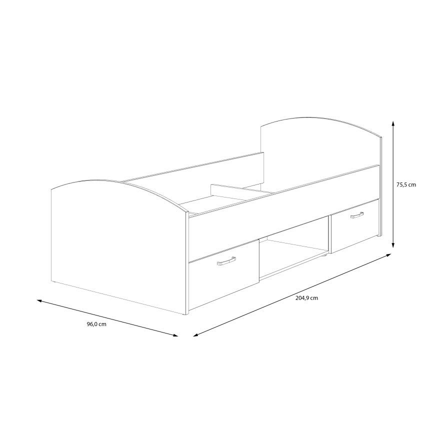 Cama de solteiro com espaço de arrumação URO 90x200 cm carvalho artisan/branca