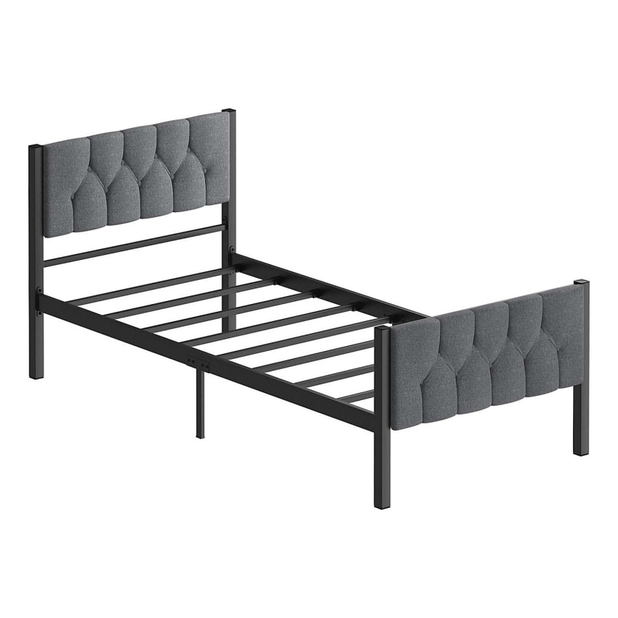 Cama de solteiro metálica KAROM 90x200 cm cinzenta, capacidade de 120 kg