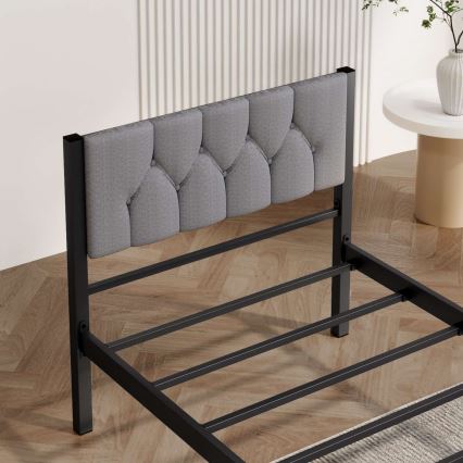 Cama de solteiro metálica KAROM 90x200 cm cinzenta, capacidade de 120 kg