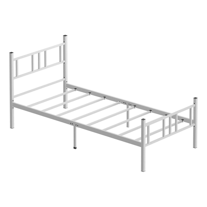 Cama de solteiro metálica PIRON 90x200 cm, branca, capacidade de carga 120 kg