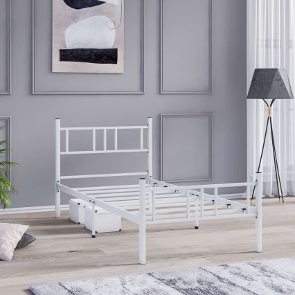 Cama de solteiro metálica PIRON 90x200 cm, branca, capacidade de carga 120 kg