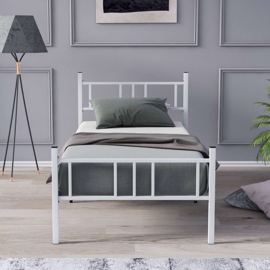 Cama de solteiro metálica PIRON 90x200 cm, branca, capacidade de carga 120 kg