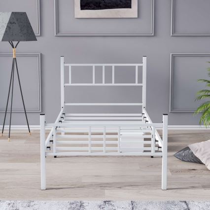 Cama de solteiro metálica PIRON 90x200 cm, branca, capacidade de carga 120 kg