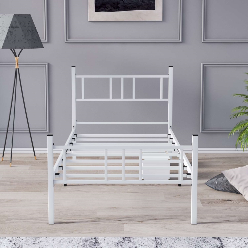 Cama de solteiro metálica PIRON 90x200 cm, branca, capacidade de carga 120 kg