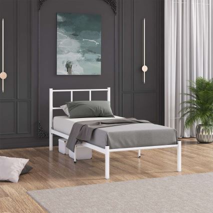 Cama de solteiro metálica ROVAN 90 x 200 cm, branca — suporta até 120 kg