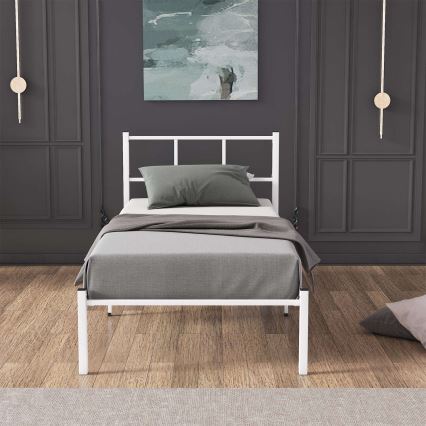 Cama de solteiro metálica ROVAN 90 x 200 cm, branca — suporta até 120 kg