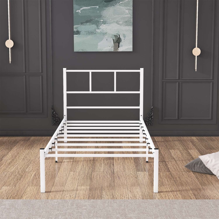 Cama de solteiro metálica ROVAN 90 x 200 cm, branca — suporta até 120 kg
