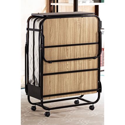 Cama metálica dobrável de solteiro com colchão HERON 80x190 cm, branca — suporta até 120 kg