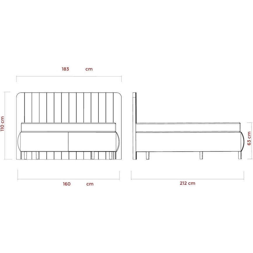 Cama estofada ALEXA 160x200 cm com colchões e espaço de arrumação, bege