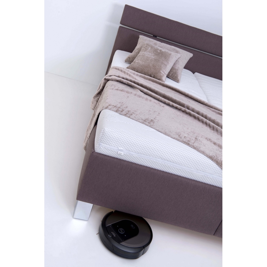 Cama estofada ALIS 160x200 cm com colchão e amplo espaço de arrumação, castanha