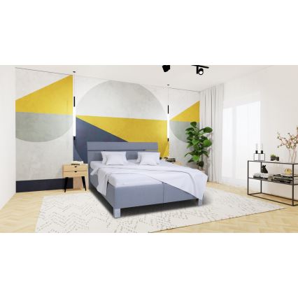 Cama estofada ALIS 160x200 cm com colchão e arrumação integrada, cor cinzenta clara
