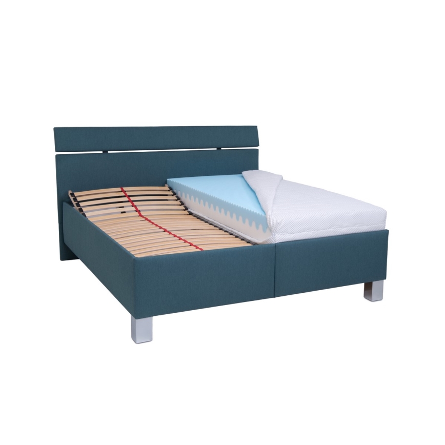 Cama estofada ALIS 160x200 cm com espaço de arrumação, sem colchão, azul petróleo
