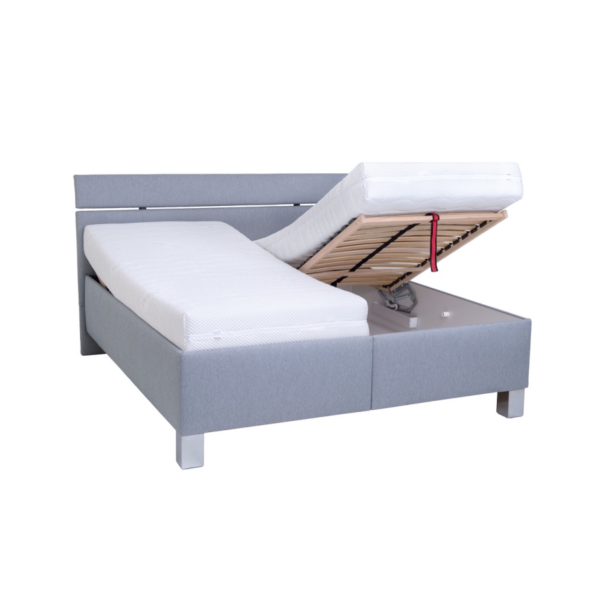 Cama estofada ALIS 160x200 cm com espaço de arrumação — sem colchão — cinzento claro
