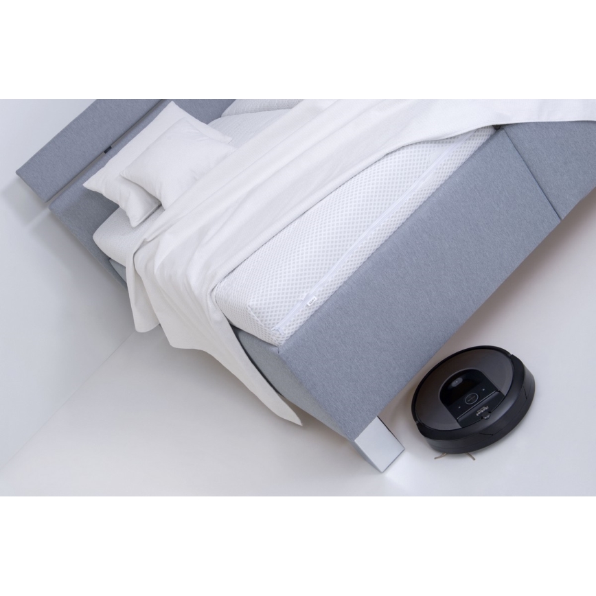 Cama estofada ALIS 160x200 cm com espaço de arrumação — sem colchão — cinzento claro