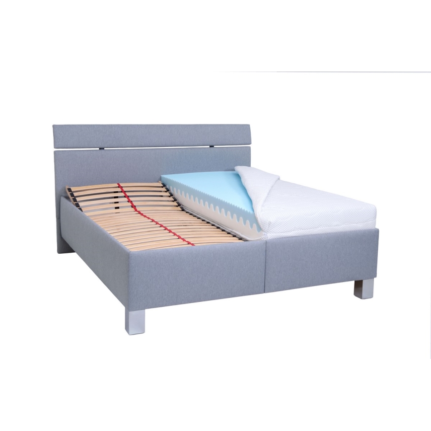 Cama estofada ALIS 160x200 cm com espaço de arrumação — sem colchão — cinzento claro