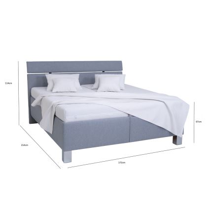 Cama estofada ALIS 160x200 cm com espaço de arrumação — sem colchão — cinzento claro