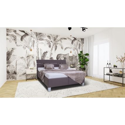Cama estofada ALIS 180x200 cm com colchão e amplo espaço de arrumação, castanha